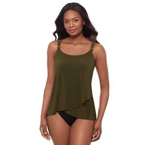 Miraclesuit Women Dazzle Tiered Ruffle Tankini Swim Top Gold Hardware Sz 12